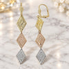Oro Laminado Long Earring, Gold Filled Style Diamond Cutting Finish, Tricolor, 02.63.2170