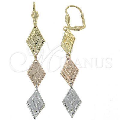 Oro Laminado Long Earring, Gold Filled Style Diamond Cutting Finish, Tricolor, 02.63.2170 for wholesale, main product view