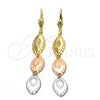 Oro Laminado Long Earring, Gold Filled Style Diamond Cutting Finish, Tricolor, 02.63.2172
