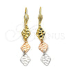 Oro Laminado Long Earring, Gold Filled Style Diamond Cutting Finish, Tricolor, 02.63.2175