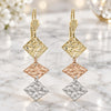 Oro Laminado Long Earring, Gold Filled Style Diamond Cutting Finish, Tricolor, 02.63.2176