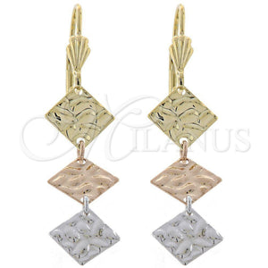 Oro Laminado Long Earring, Gold Filled Style Diamond Cutting Finish, Tricolor, 02.63.2176