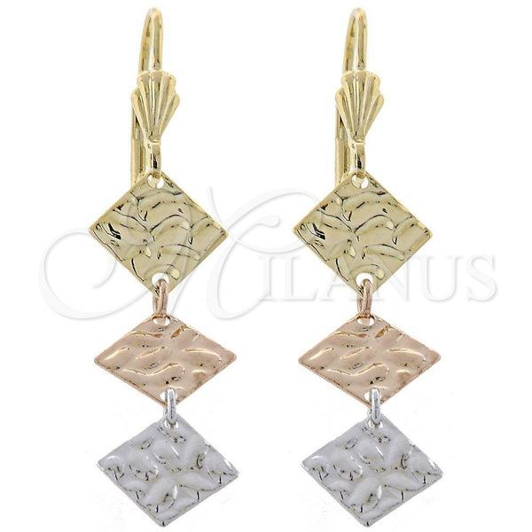 Oro Laminado Long Earring, Gold Filled Style Diamond Cutting Finish, Tricolor, 02.63.2176