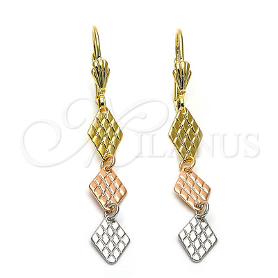 Oro Laminado Long Earring, Gold Filled Style Diamond Cutting Finish, Tricolor, 02.63.2179 for wholesale, main product view