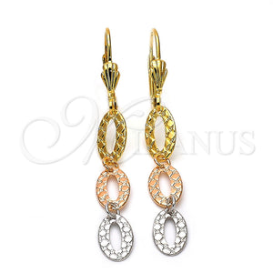 Oro Laminado Long Earring, Gold Filled Style Diamond Cutting Finish, Tricolor, 02.63.2182