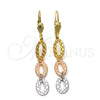 Oro Laminado Long Earring, Gold Filled Style Diamond Cutting Finish, Tricolor, 02.63.2182