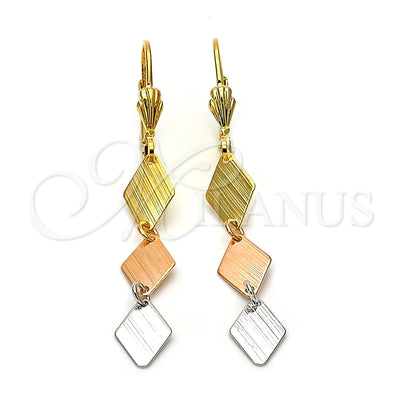 Oro Laminado Long Earring, Gold Filled Style Brushed Finish, Tricolor, 02.63.2184 for wholesale, main product view