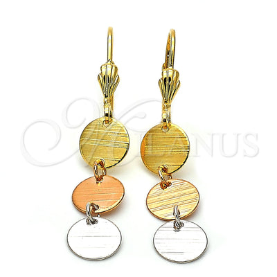 Oro Laminado Long Earring, Gold Filled Style Polished, Tricolor, 02.63.2186 for wholesale, main product view