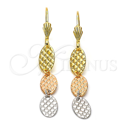 Oro Laminado Long Earring, Gold Filled Style Diamond Cutting Finish, Tricolor, 02.63.2187 for wholesale, main product view