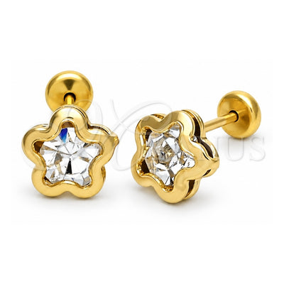Oro Laminado Stud Earring, Gold Filled Style Star Design, with White Crystal, Polished, Golden Finish, 02.09.0029