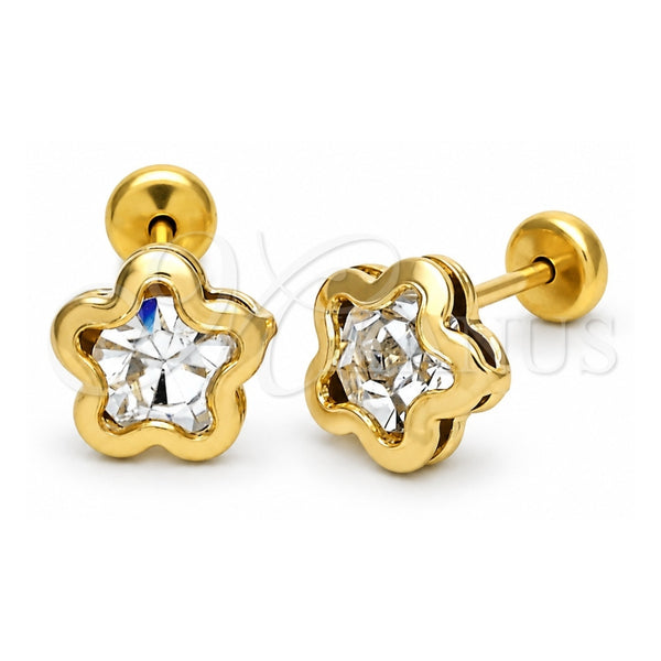 Oro Laminado Stud Earring, Gold Filled Style Star Design, with White Crystal, Polished, Golden Finish, 02.09.0029