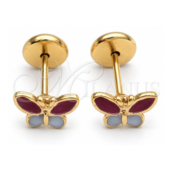 Oro Laminado Stud Earring, Gold Filled Style Butterfly Design, Enamel Finish, Golden Finish, 02.09.0037