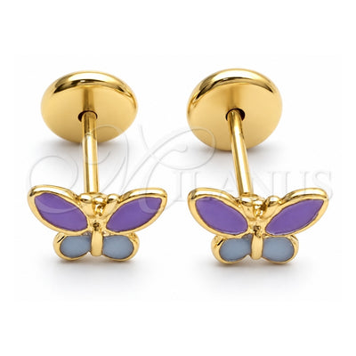 Oro Laminado Stud Earring, Gold Filled Style Butterfly Design, Enamel Finish, Golden Finish, 02.09.0039