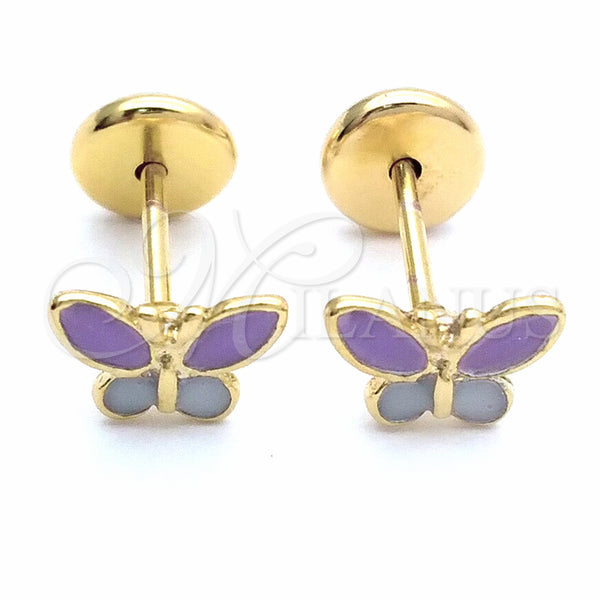 Oro Laminado Stud Earring, Gold Filled Style Butterfly Design, Enamel Finish, Golden Finish, 02.09.0039