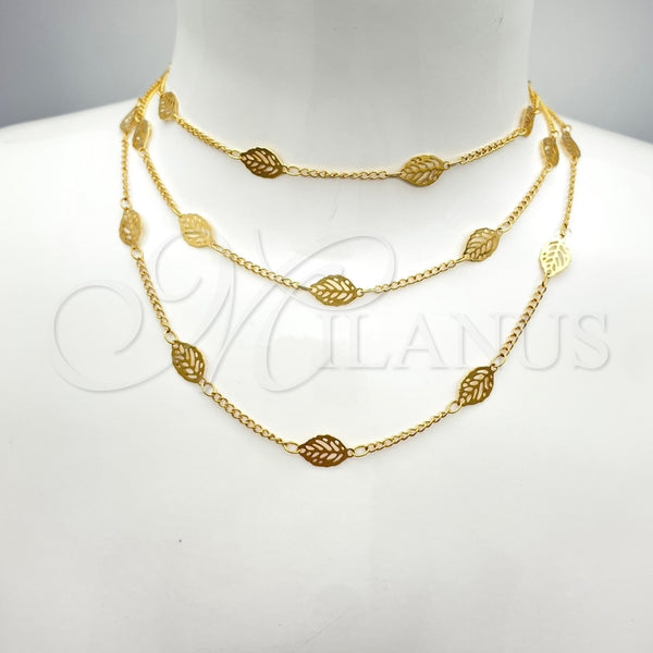 Oro Laminado Fancy Necklace, Gold Filled Style Leaf and Filigree Design, Polished, Golden Finish, 06.09.0001.24 (24 Inches Length)
