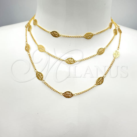 Oro Laminado Fancy Necklace, Gold Filled Style Leaf and Filigree Design, Polished, Golden Finish, 06.09.0001.24 (24 Inches Length)