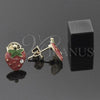 Oro Laminado Stud Earring, Gold Filled Style Strawberry Design, with White Crystal, Multicolor Enamel Finish, Golden Finish, 5.126.091.1 *PROMO*