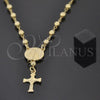 Oro Laminado Medium Rosary, Gold Filled Style Caridad del Cobre and Crucifix Design, Polished, Golden Finish, 03.16.0021