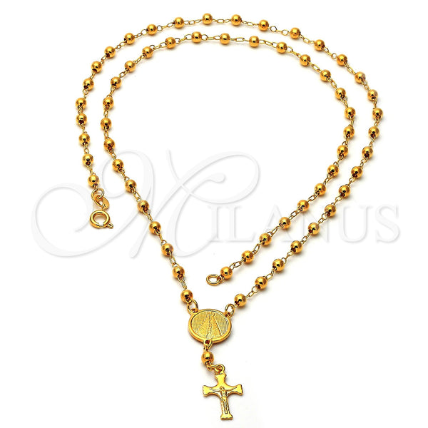 Oro Laminado Medium Rosary, Gold Filled Style Caridad del Cobre and Crucifix Design, Polished, Golden Finish, 03.16.0021
