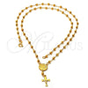 Oro Laminado Medium Rosary, Gold Filled Style Caridad del Cobre and Crucifix Design, Polished, Golden Finish, 03.16.0021