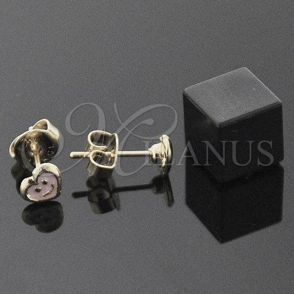 Oro Laminado Stud Earring, Gold Filled Style Heart and Smile Design, Pink Enamel Finish, Golden Finish, 5.126.094.1 *PROMO*