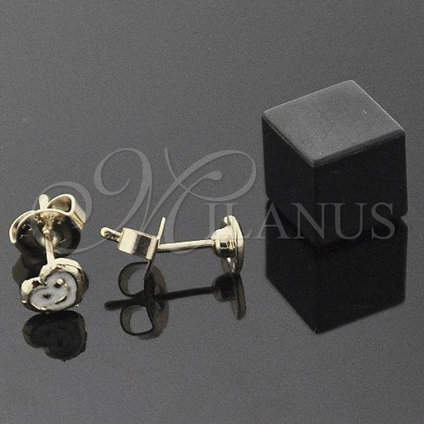 Oro Laminado Stud Earring, Gold Filled Style Heart and Smile Design, White Enamel Finish, Golden Finish, 5.126.094.2 *PROMO*