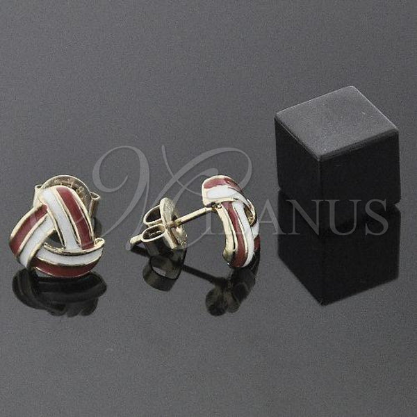 Oro Laminado Stud Earring, Gold Filled Style Love Knot Design, Red Enamel Finish, Golden Finish, 5.126.057.1 *PROMO*
