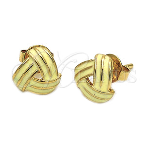 Oro Laminado Stud Earring, Gold Filled Style Love Knot Design, White Enamel Finish, Golden Finish, 5.126.054.3 *PROMO*