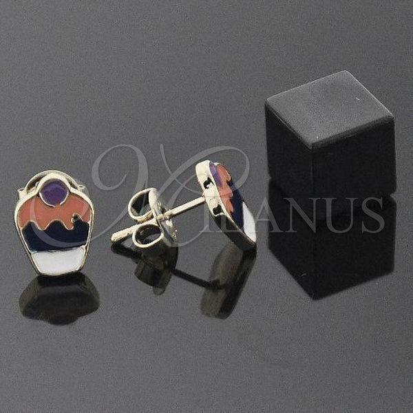 Oro Laminado Stud Earring, Gold Filled Style Cupcake Design, White Enamel Finish, Golden Finish, 5.126.072.2 *PROMO*