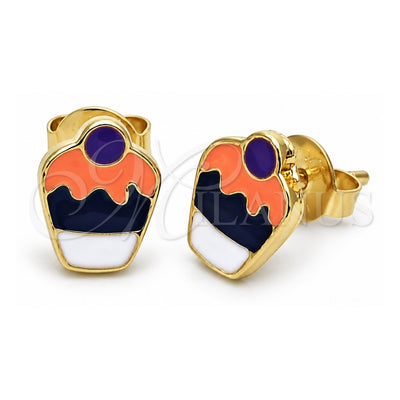 Oro Laminado Stud Earring, Gold Filled Style Cupcake Design, White Enamel Finish, Golden Finish, 5.126.072.2 *PROMO*