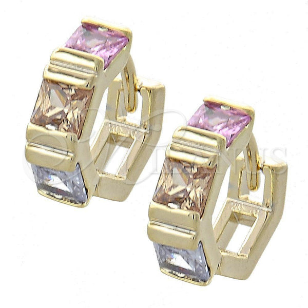 Oro Laminado Huggie Hoop, Gold Filled Style with Multicolor Cubic Zirconia, Polished, Golden Finish, 02.65.2294