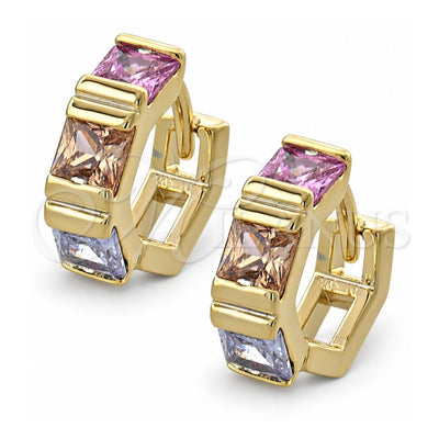 Oro Laminado Huggie Hoop, Gold Filled Style with Multicolor Cubic Zirconia, Polished, Golden Finish, 02.65.2294