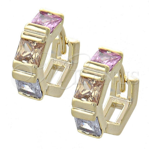 Oro Laminado Huggie Hoop, Gold Filled Style with Multicolor Cubic Zirconia, Polished, Golden Finish, 02.65.2294