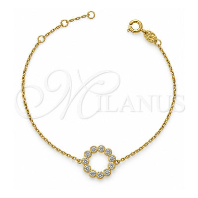 Oro Laminado Fancy Bracelet, Gold Filled Style with White Micro Pave, Polished, Golden Finish, 03.91.0021 (0.35 Gauge, 01 MM Thickness, 7 Inches Length)