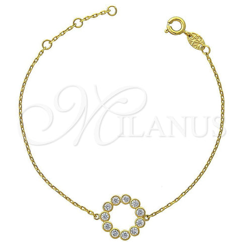Oro Laminado Fancy Bracelet, Gold Filled Style with White Micro Pave, Polished, Golden Finish, 03.91.0021 (0.35 Gauge, 01 MM Thickness, 7 Inches Length)