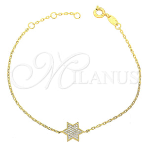 Oro Laminado Fancy Bracelet, Gold Filled Style Star and Rolo Design, with White Micro Pave, Polished, Golden Finish, 03.91.0029 (7 Inches Length)