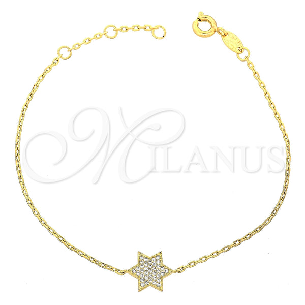 Oro Laminado Fancy Bracelet, Gold Filled Style Star and Rolo Design, with White Micro Pave, Polished, Golden Finish, 03.91.0029 (7 Inches Length)