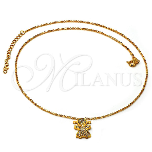 Oro Laminado Pendant Necklace, Gold Filled Style Little Girl Design, with White Micro Pave, Polished, Golden Finish, 04.91.0002 (18 Inches Length)