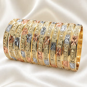 Gold Plated Dozen Bangle, Diamond Cutting Finish, Tricolor, 03.08.0088.01 (06 MM Thickness, Size 1 (1.50 Diameter))