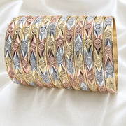 Gold Plated Dozen Bangle, Diamond Cutting Finish, Tricolor, 03.08.0088.03 (06 MM Thickness, Size 3 (2.00 Diameter))