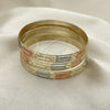 Gold Plated Dozen Bangle, Diamond Cutting Finish, Tricolor, 03.08.0088.03 (06 MM Thickness, Size 3 (2.00 Diameter))