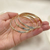 Gold Plated Dozen Bangle, Diamond Cutting Finish, Tricolor, 03.08.0088.04 (06 MM Thickness, Size 4 - 2.25 Diameter)