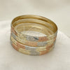 Gold Plated Dozen Bangle, Diamond Cutting Finish, Tricolor, 03.08.0088.04 (06 MM Thickness, Size 4 (2.25 Diameter))