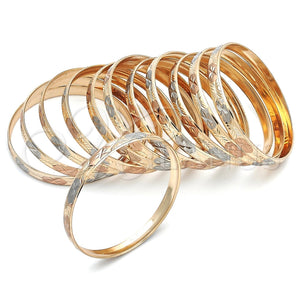 Gold Plated Dozen Bangle, Diamond Cutting Finish, Tricolor, 03.08.0088.04 (06 MM Thickness, Size 4 (2.25 Diameter))