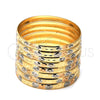 Gold Plated Dozen Bangle, Diamond Cutting Finish, Tricolor, 03.08.0088.05 (06 MM Thickness, Size 5 (2.50 Diameter))