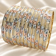 Gold Plated Dozen Bangle, Diamond Cutting Finish, Tricolor, 03.08.0088.06 (06 MM Thickness, Size 6 (2.75 Diameter))