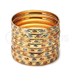 Gold Plated Dozen Bangle, Diamond Cutting Finish, Tricolor, 03.08.0088.06 (06 MM Thickness, Size 6 (2.75 Diameter))