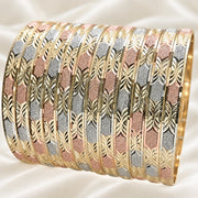 Gold Plated Dozen Bangle, Diamond Cutting Finish, Tricolor, 03.08.0088.07 (06 MM Thickness, Size 7 (3.00 Diameter))