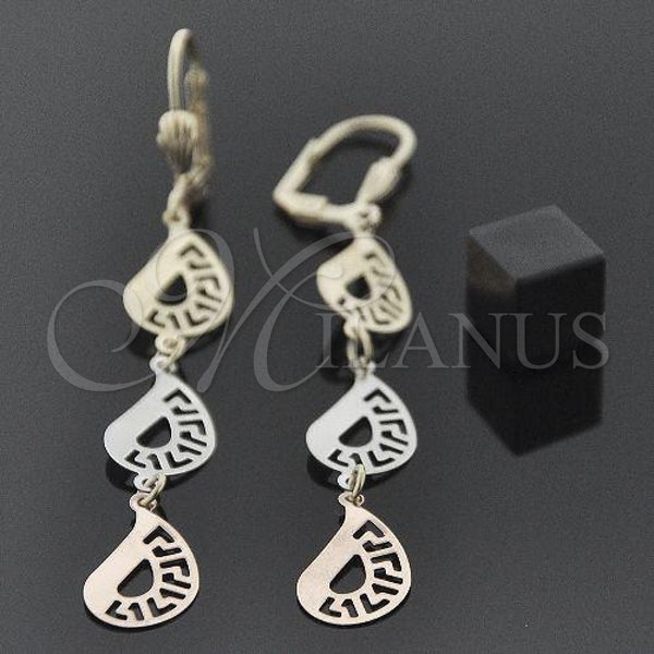 Oro Laminado Long Earring, Gold Filled Style Greek Key Design, Polished, Tricolor, 02.63.2268