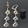 Oro Laminado Long Earring, Gold Filled Style Greek Key Design, Polished, Tricolor, 02.63.2268